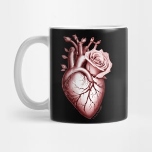 flower power anatomic heart with rose magenta red Mug